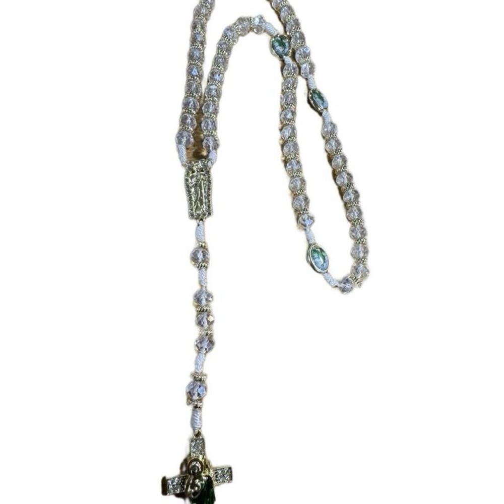 San Judas white beads rosary elegant